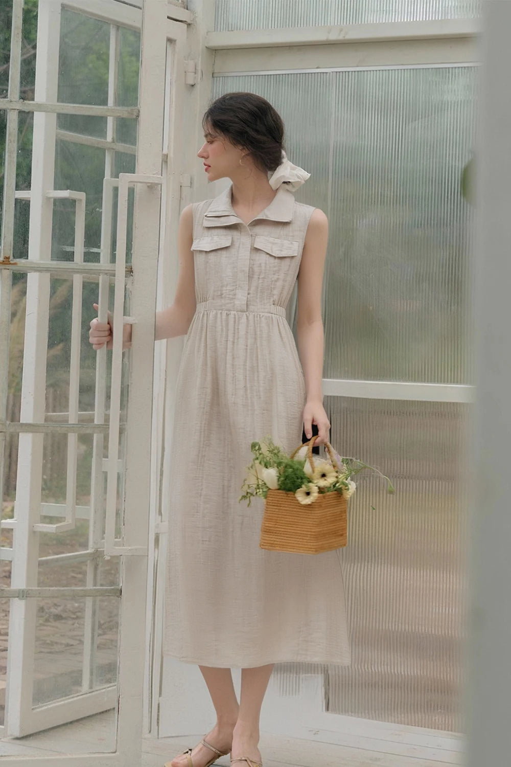 VIMLY Women Office Lady Vest Dress 2025 Summer Casual Sleeveless Lapel Dress Simple Elegant Style Commuter Sundress with Pockets
