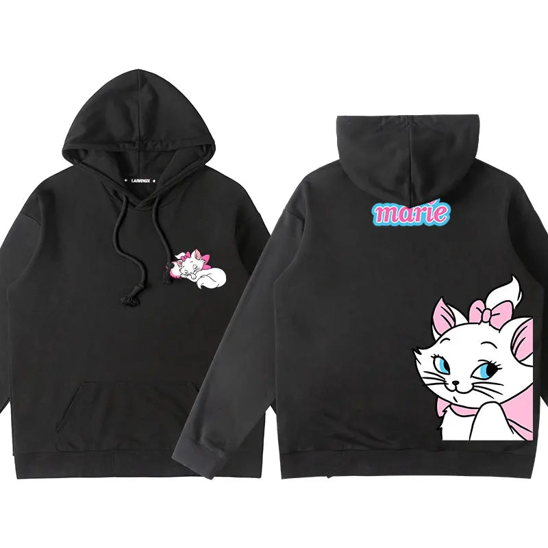 Disney The AristoCats Sweater Disney Marie Women's Small Autumn Winter Hooded Jacket Girls' Clothes Cute Cartoon Comfortable