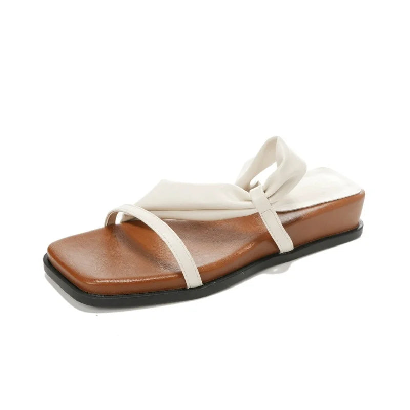 Summer Cool Breathable Women's Slippers Square Toe Slip-on Lightweight Female Flat Shoes High Quality Non-Slip Ladies Sandals