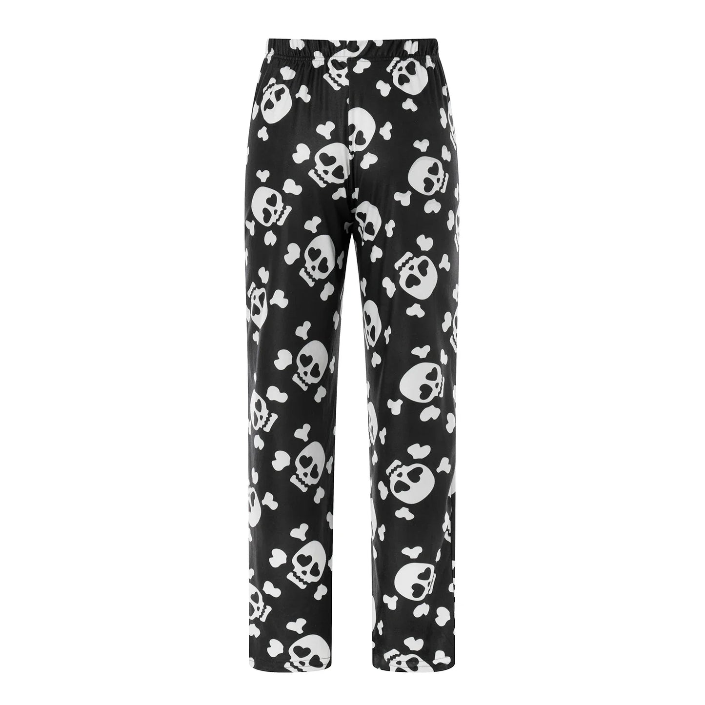 Women Christmas Skull Print Pajama Pants Elastic Waist Long Pants Skeleton Straight Pants Lounge Bottoms Sleepwear