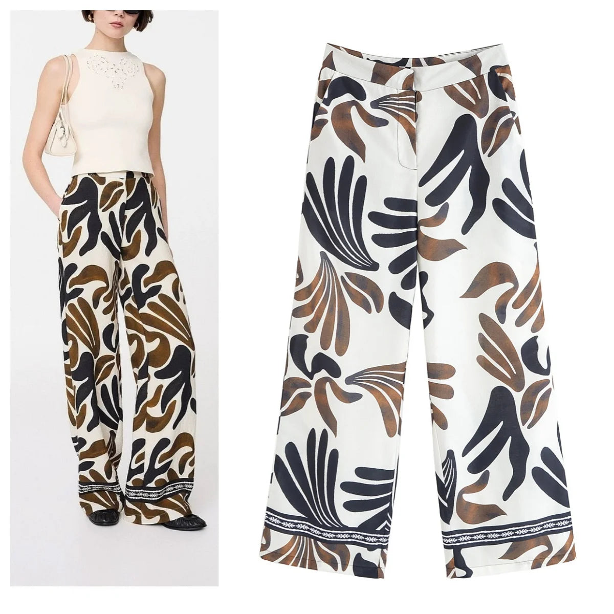 European and American style 2025 new print retro mid-waist wide-leg casual pants