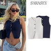 Fall Knit Vest For Women Sleeveless Cropped Woman White Vest Fall Asymmetrical Slim Sweater Vests Top Basic Slim Shirt