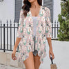 Women's Lightweight Half Sleeve Floral Print Blouse Shirts Thin Cardigan Coat Romantic Outdoor with Pocket