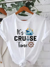 Summer Women's Plus Size T-Shirt Original Design Fashion Letter Cruise Ship Printed Women's Casual Round Neck Short Sleeved Tops