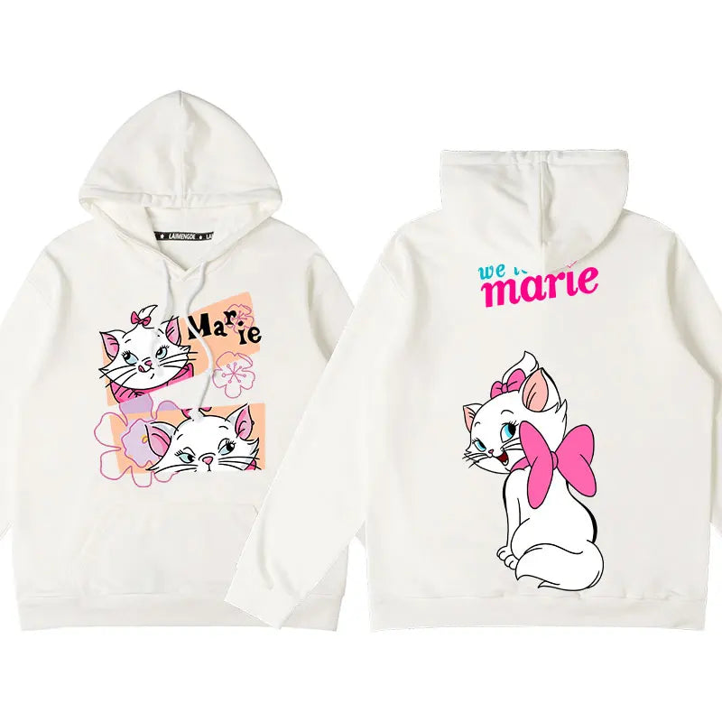 Disney The AristoCats Sweater Disney Marie Women's Small Autumn Winter Hooded Jacket Girls' Clothes Cute Cartoon Comfortable