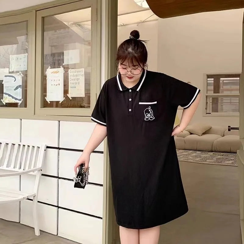 Women's Short-Sleeved Cotton T Shirt Dress, Plus Size, Loose Fat, Lady Oversize Dresses, Female Clothing Casual 150kg Summer New