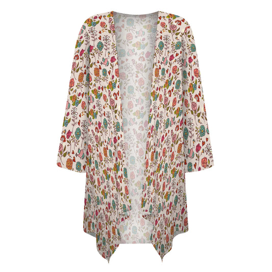 Women's Thin Half Sleeve Floral Print Lightweight Blouse Shirts Coat Cardigan Edgy with Pocket