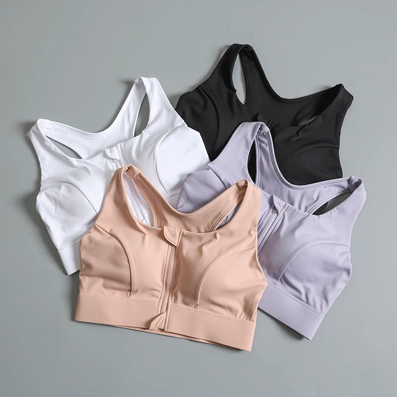 High-intensity front zipper sports underwear for women shock-proof running fitness bra shock-absorbing high-intensity support