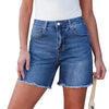 Denim Shorts Distressed Women Jean High Waist Trousers Knee Length Spliced Zipper Fly Washed Solid Pockets Casual Summer