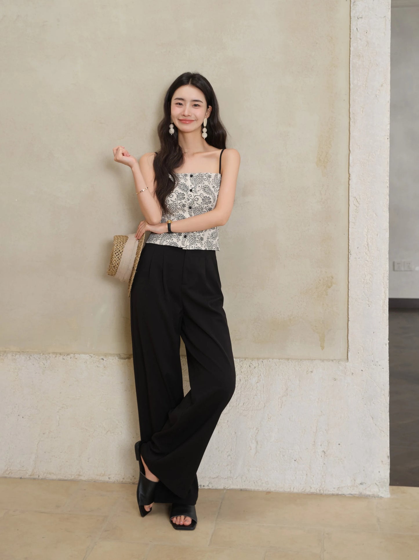 Matte Satin Wide Leg Pants Women High Waist Black Straight Trousers Elegant Office Workwear Loose Long Dress Pants 2025 Summer