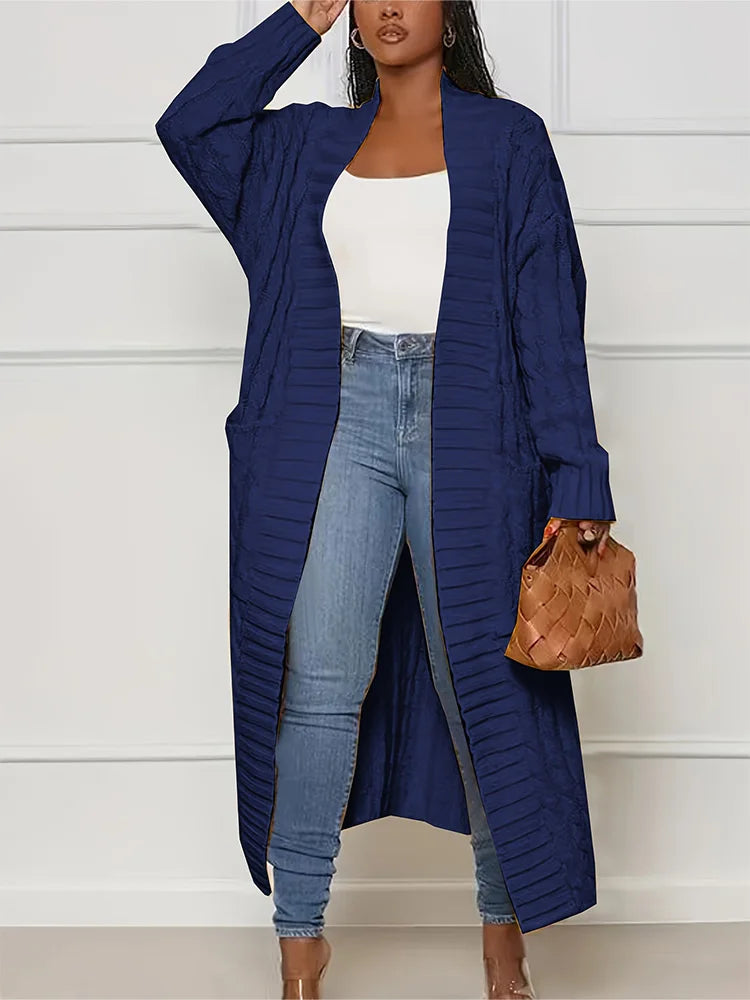 plus Size Solid Color Knitted Cardigan Women's Fashion Casual Sweater with Pocket Autumn Winter Best Comfortable Fit Cardigan