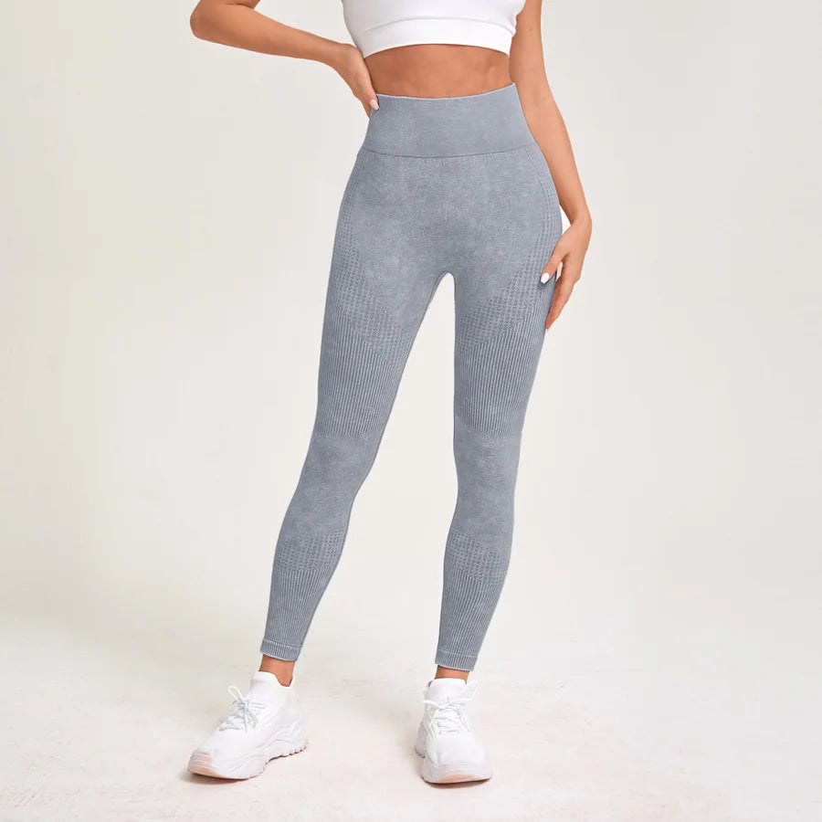 Retro Stone Wash Sportswear Woman Gym Yoga Pants Distressed Seamless High Waist Women Sports Leggings Tummy Control Squat-Proof