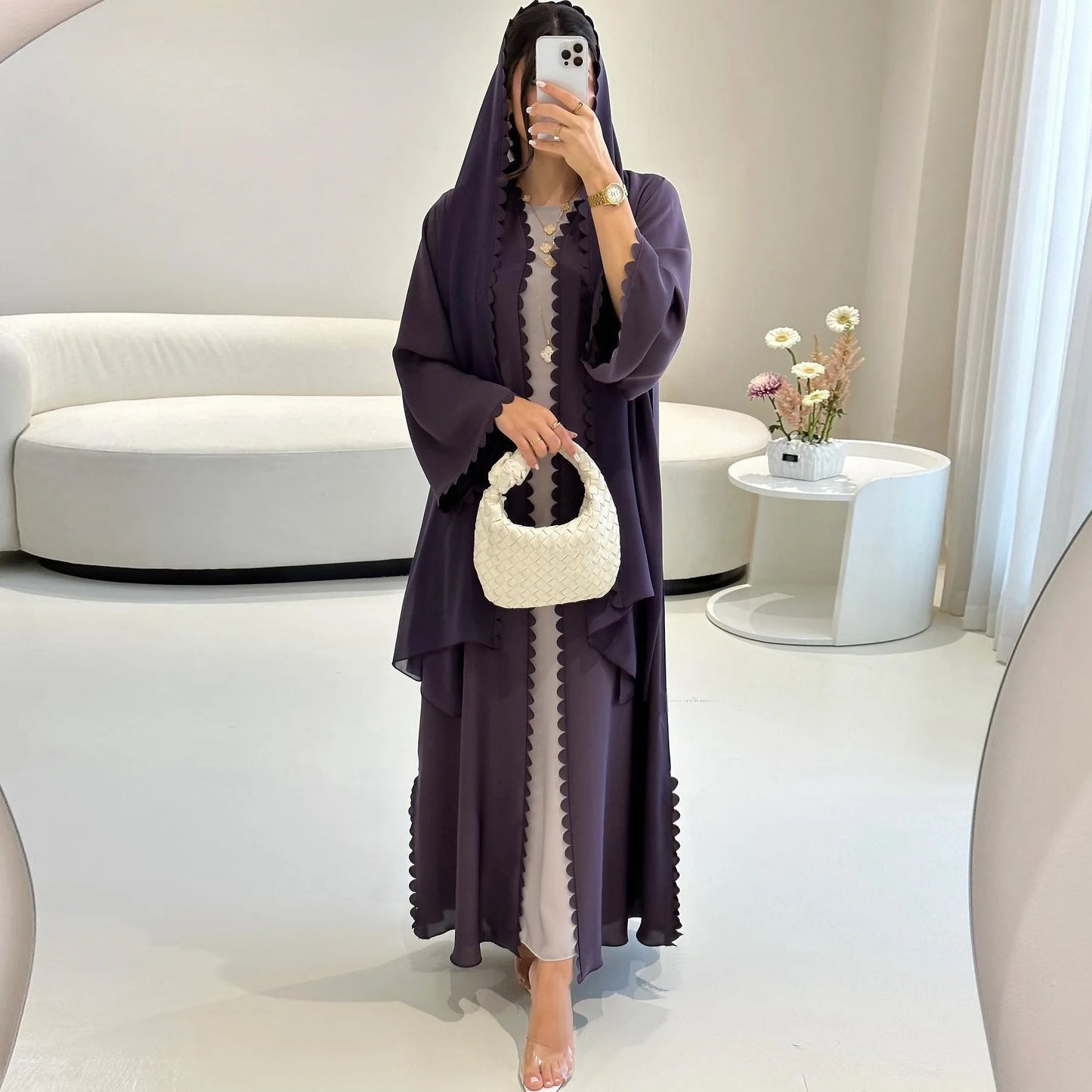 Mq193 2025 Tiktok Fashion Dubai Turkey Elegant Cardigan with a Two-piece Scarf Abaya Abaya Ramadan Dubai Luxury Islam Elegant