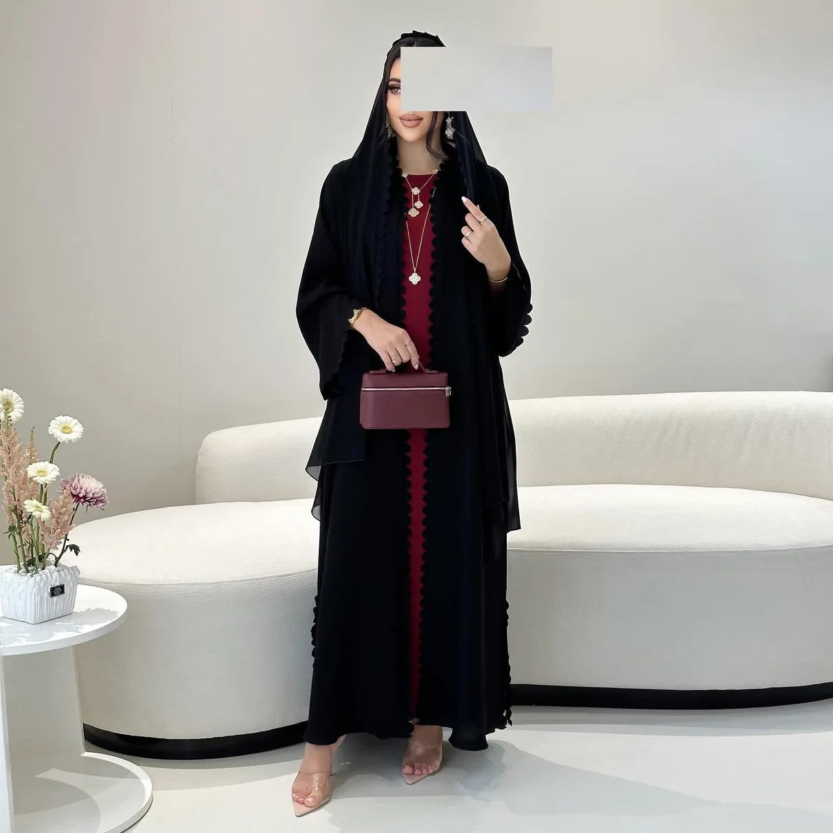 Mq193 2025 Tiktok Fashion Dubai Turkey Elegant Cardigan with a Two-piece Scarf Abaya Abaya Ramadan Dubai Luxury Islam Elegant