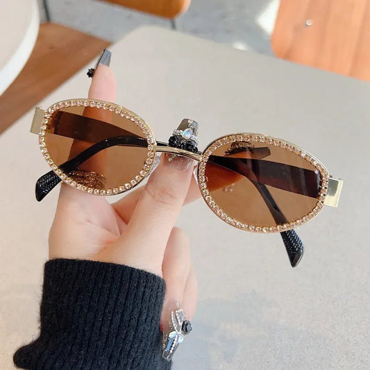 Rhinestones Decor Oval Sunglasses - Nikki and Co Boutique
