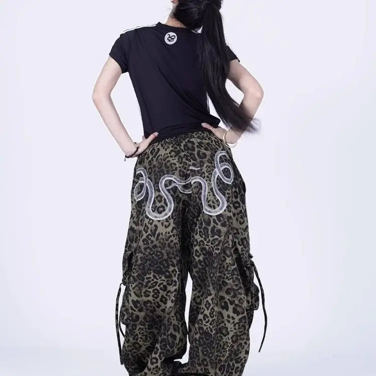 Original snake print handsome street American retro new street dance oversized loose sweatpants overalls women