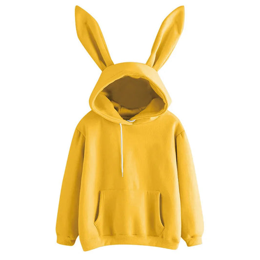 Autumn and winter new women's clothing Harajuku Wei hooded rabbit hoodie solid color loose casual women's top women's coat