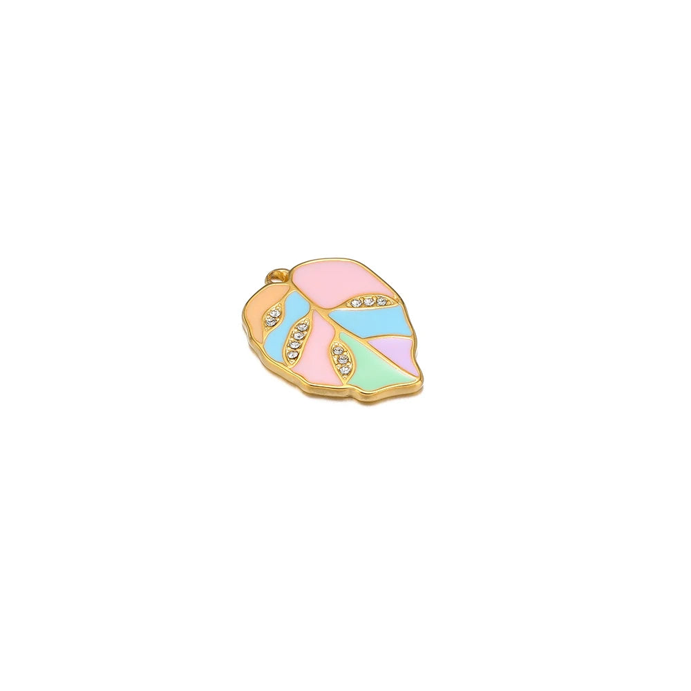 5Pcs Enamel Leaf Charms Stainless Steel Pastoral Style Pendants for Exquisite Jewelry Making DIY Earrings Necklaces Accessories