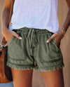 Jean Shorts for Women's Drawstring Elastic Waisted Casual Denim Shorts with Pocket Tassel Hem Soft Summer Trendy Loose Jeans