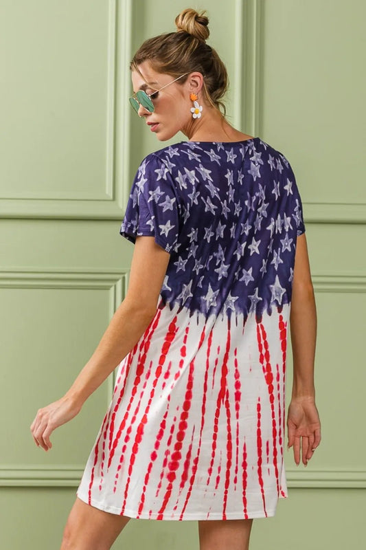 BiBi American Flag Theme Tee Dress - Nikki and Co Boutique