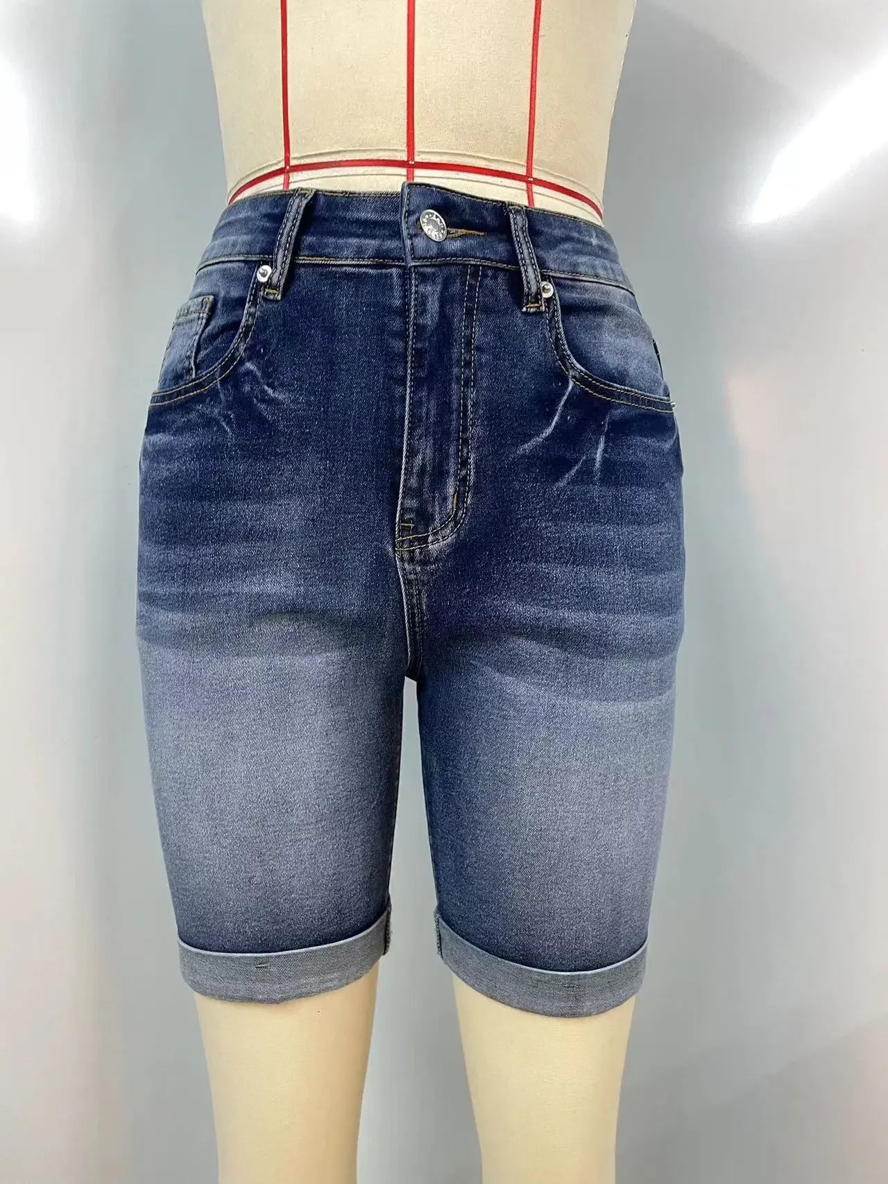 Women Jeans Denim short Knee Length High Waist Stretch Distressed Washed Skinny Straight Short Pants 2025 Summer Streetwear