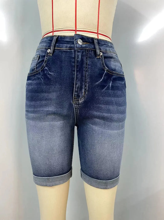 Women Jeans Denim short Knee Length High Waist Stretch Distressed Washed Skinny Straight Short Pants Summer Streetwear