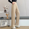 Women's Silk Pants Lady Summer Loose Commuting Straight Leg Pants High Waist Trousers Thin Knitwear Solid Color Bottoming Pant