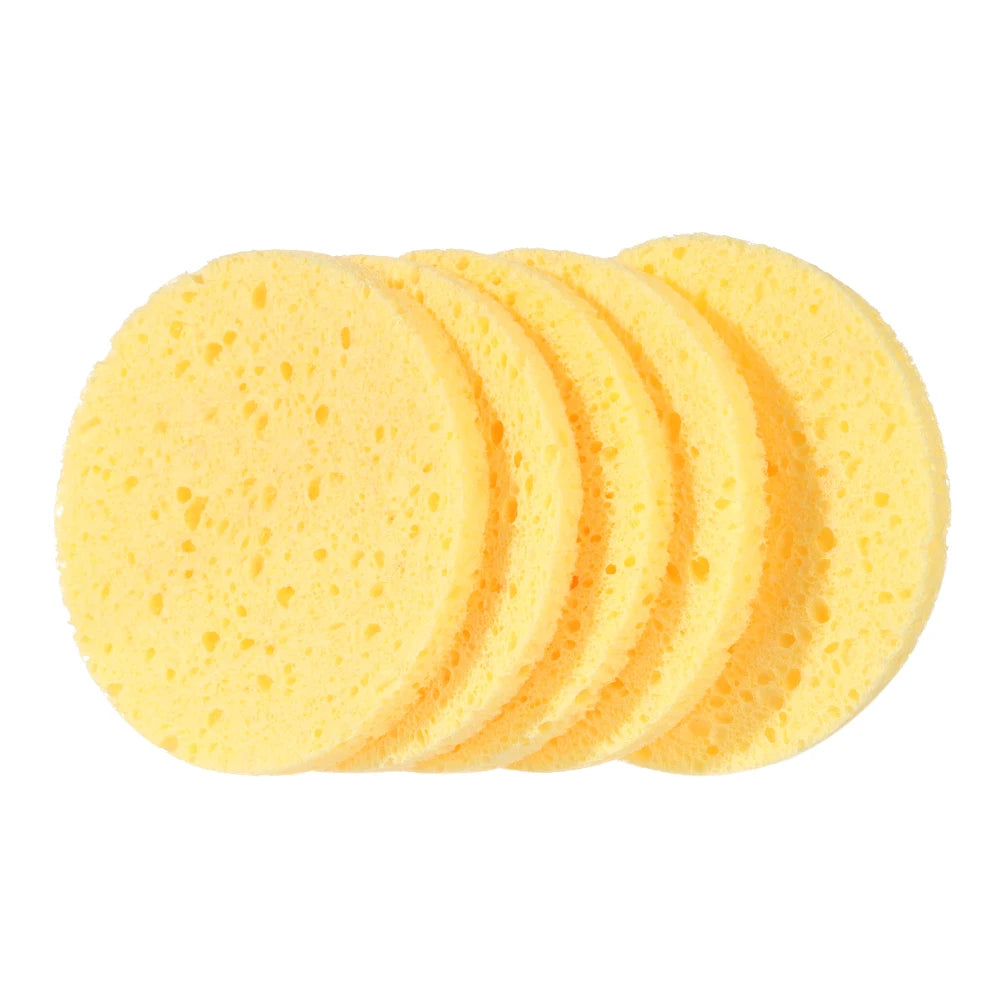 10pcs 6-9cm Yellow Face Round Makeup Remover Tool Wood Sponge Cellulose Cosmetic Puff Cleansing Sponge Facial Washing Sponge