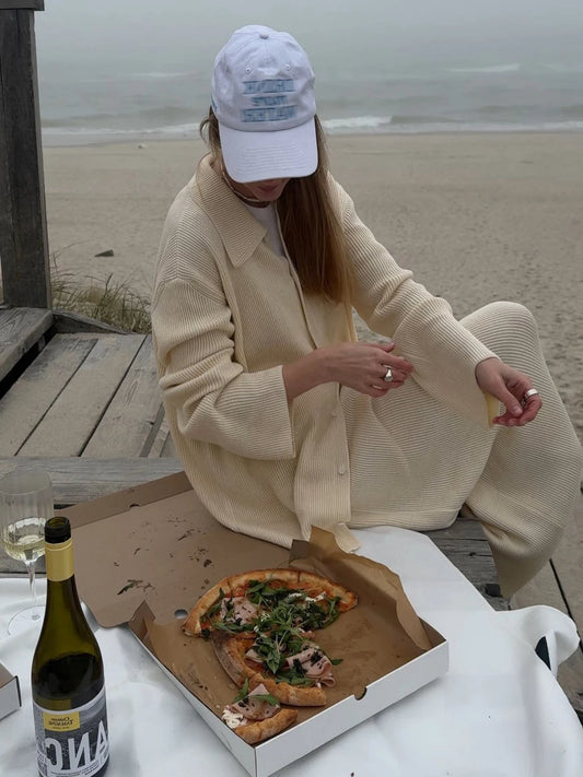 Women Knitted Outfits Casual Long Sleeve Lapel Sweater Cardigan+Loose Maxi Skirt Outfits Autumn Winter Two Piece Set