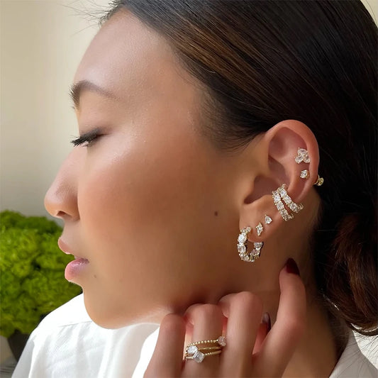 Zircon Cuff Hoop Earring - Yellow Gold or Silver Plated