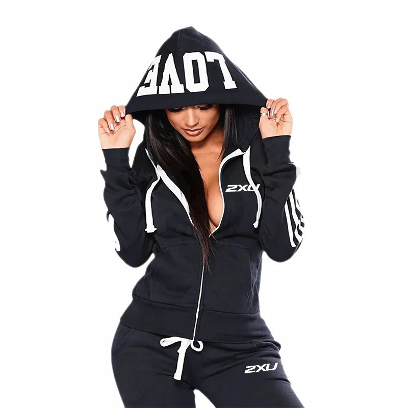 Casual Daily Women's Tracksuit Fashion Two-piece Set Suit Sports Comfortable Zipper Gym Outdoors Hoodie Jogging Quality Matching