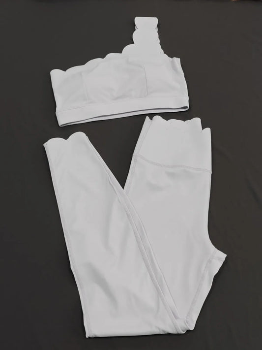 Single Shoulder Strap Removable Cup Sports Underwear Running Shockproof Gathering Yoga Bra Lace Back Yoga Pants Set