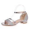 3.5CM New Women’s Office Ladies Silver Glitter Sandals Transparent Straps Metal Ankle Buckle Charm Rhombus Cut Block Heel Shoes