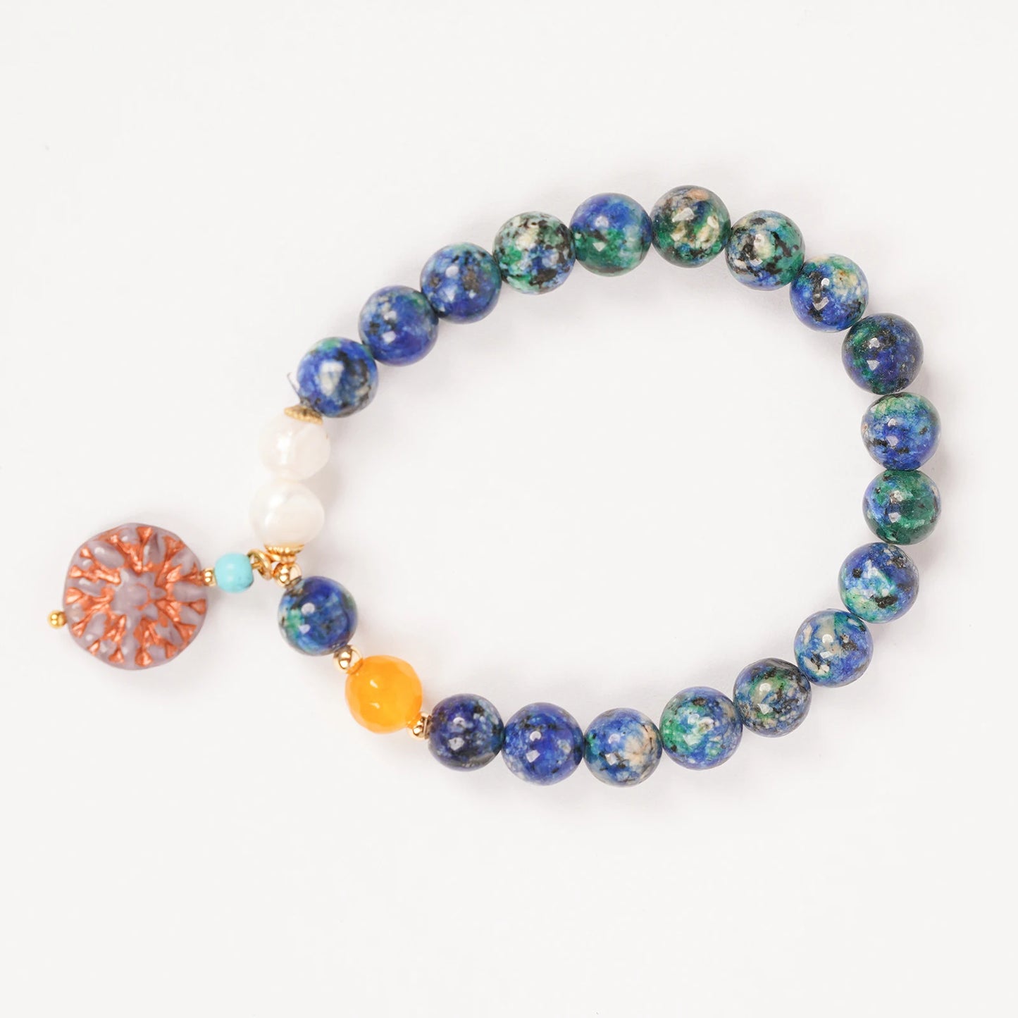 Hand Beaded Elastic Semi-Precious Synthetic Stone with Fresh Water Pearl and Czech Glass beadsBracelet (6-016)