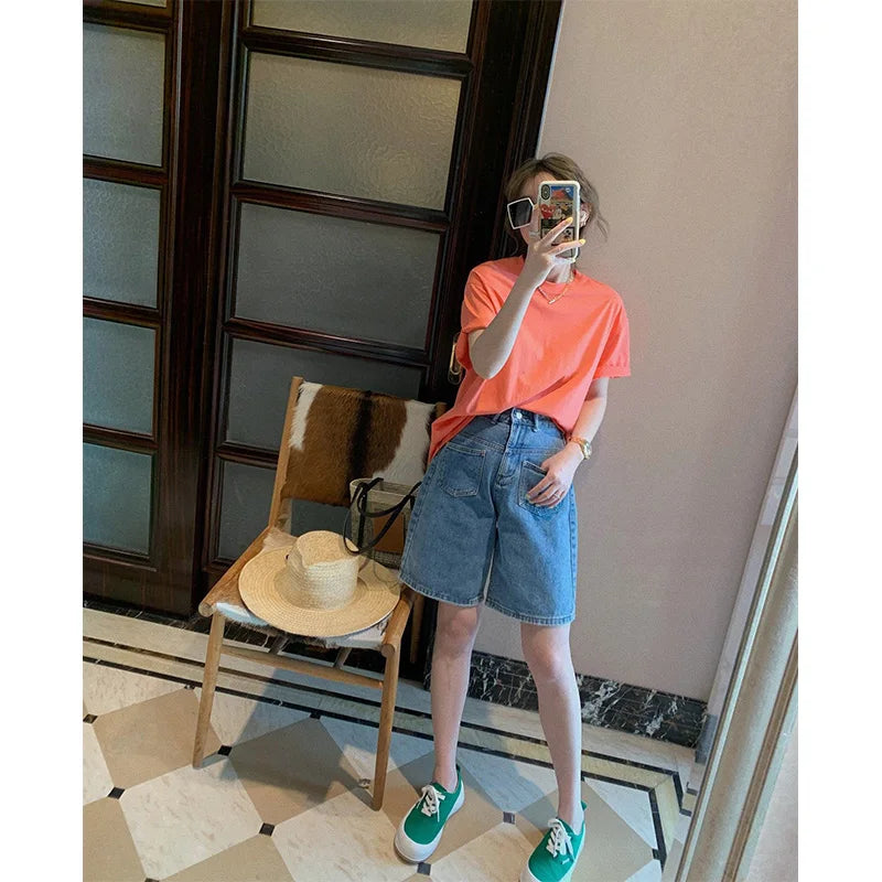 plus Size Denim Wide Leg ort Pants Women Summer New Design Loose Slim Straight Five-Quarter Trendy Blue Jeans Casual orts
