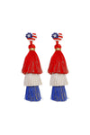 Tiered Red/White/Blue Tassel Beaded Dangle Earrings