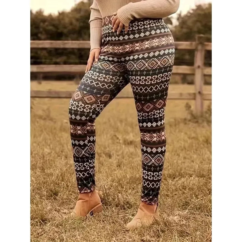 Women's Plus Size 1XL-5XL New Casual Loose Printed Geometric Pattern Tight Pants Fashion Elastic Yoga Pants Leggings Women