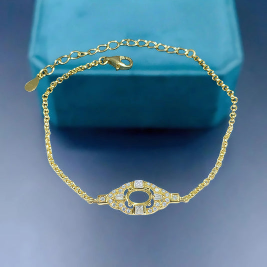 L  S925 Sterling Silver DIY Empty Bracelet Holder Settings 4*6mm Ellipse Stone Fine Charm Jewelry Simple Zircon Design for Woman
