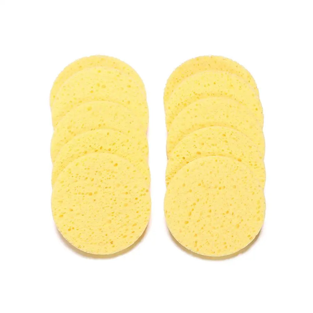 10pcs 6-9cm Yellow Face Round Makeup Remover Tool Wood Sponge Cellulose Cosmetic Puff Cleansing Sponge Facial Washing Sponge