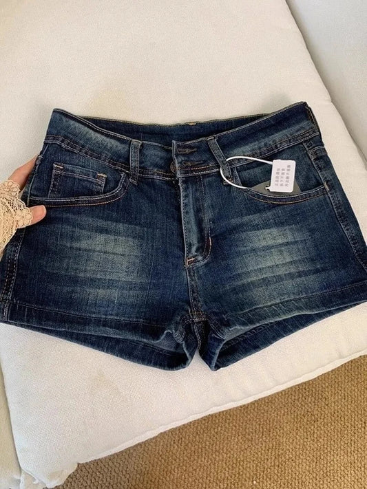 Retro Low Waist Deep Blue Denim Shorts Women Summer Sexy All Match Jean Shorts Pants  Girl Hot Vintage Streewear Bottoms 2025