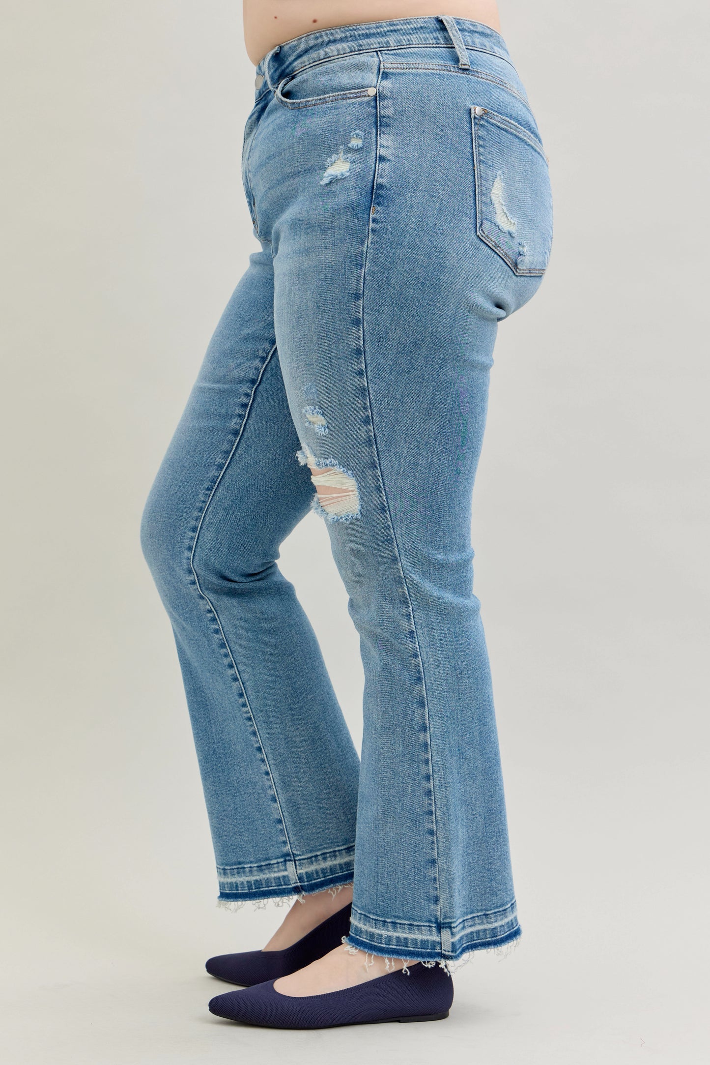 Judy Blue Jeans (NP) - Mid Rise Distressed Release Hem Boot Cut