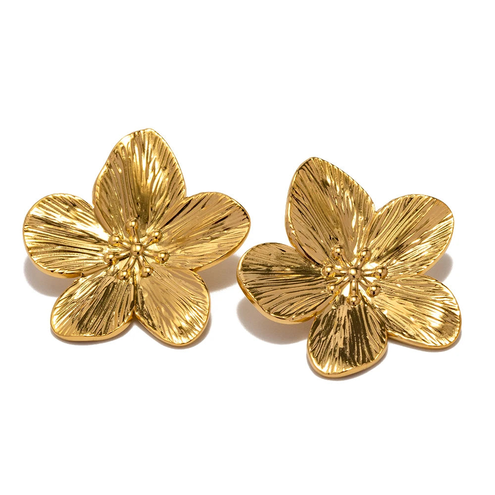 Uworld Hypoallergenic Stylish Vintage Flower Stud Earrings Premium 18k Gold Plated Stainless Steel For Women Party сережки женск