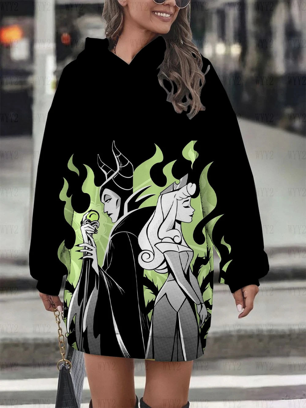 Winter New Hooded Sweater Dress Disney Series Sleeping Devil Women's Street Style Fashion Trend Warm Pullover Sweater Dress