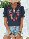 Puff Sleeve Floral Embroider Shirt (NP)