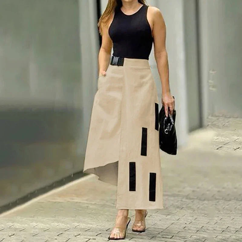 Yeezzi Urban Female Asymmetrical A-Line Skirts 2025 New Solid Color High Waisted Loose Pockets Long Skirt Bottoms For Woman