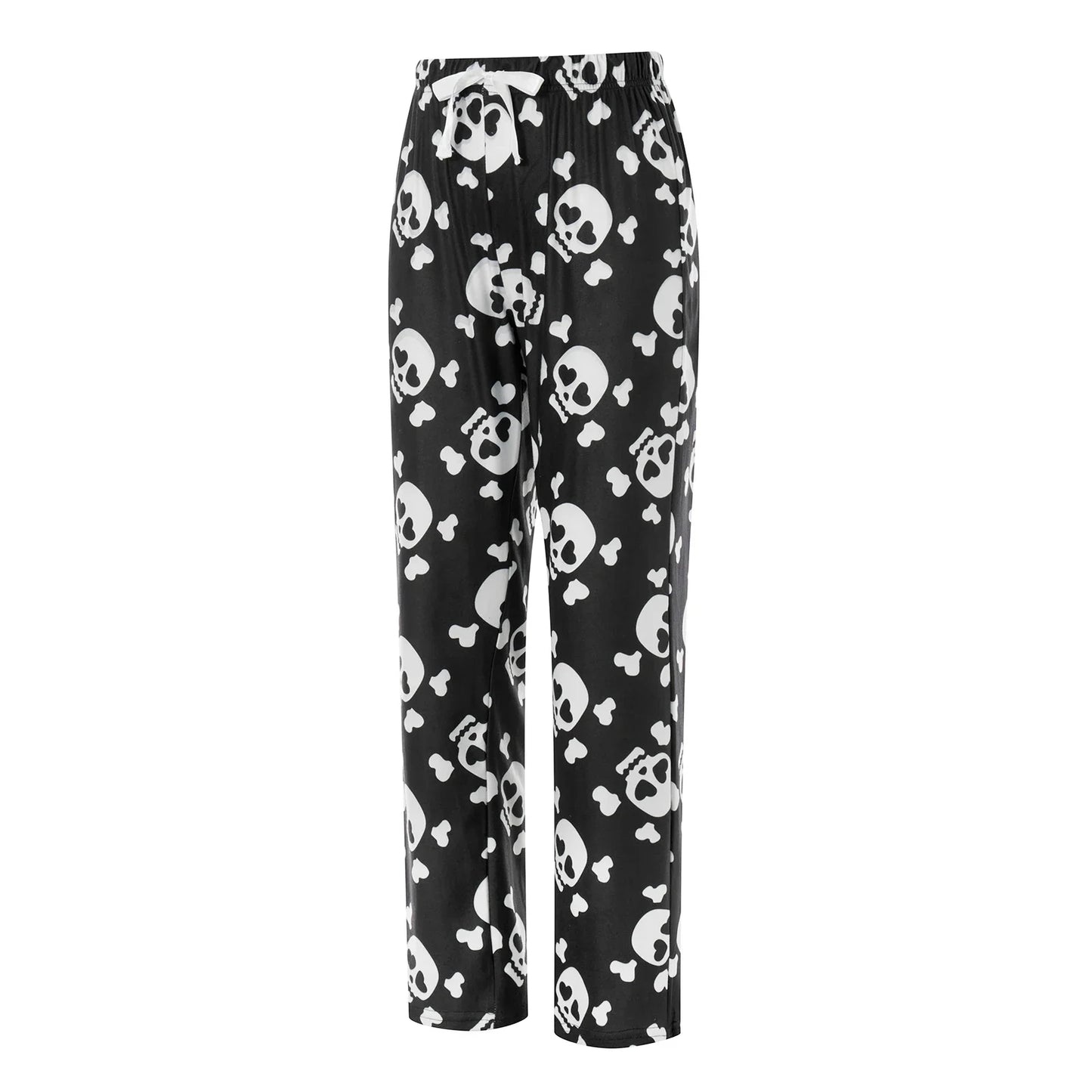 Women Christmas Skull Print Pajama Pants Elastic Waist Long Pants Skeleton Straight Pants Lounge Bottoms Sleepwear