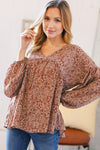 Mocha V Neck Ethnic Babydoll Woven Top