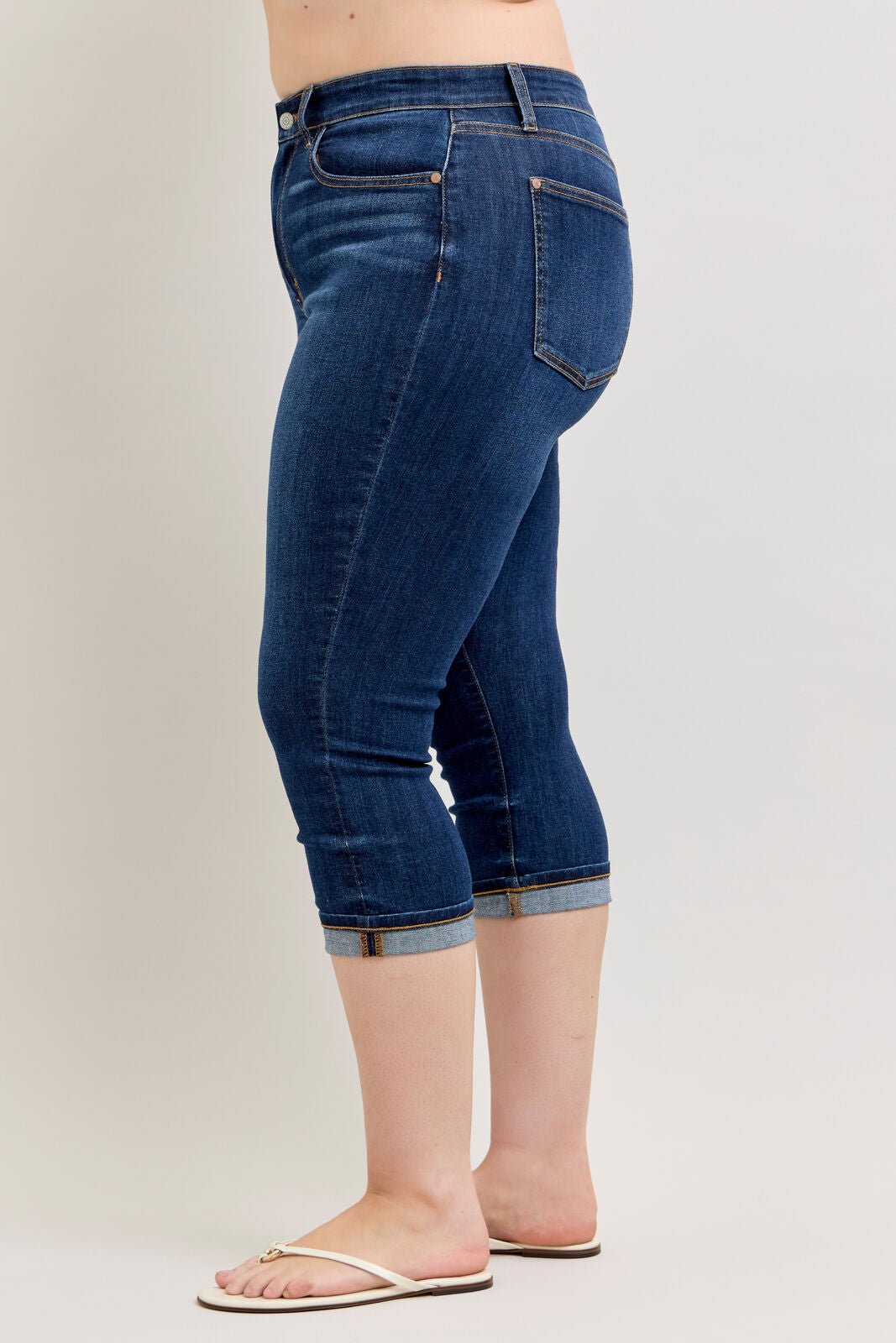 Judy Blue (NP) - High Waisted, Dark Blue Capri with Single Cuff, Plus - Nikki and Co Boutique