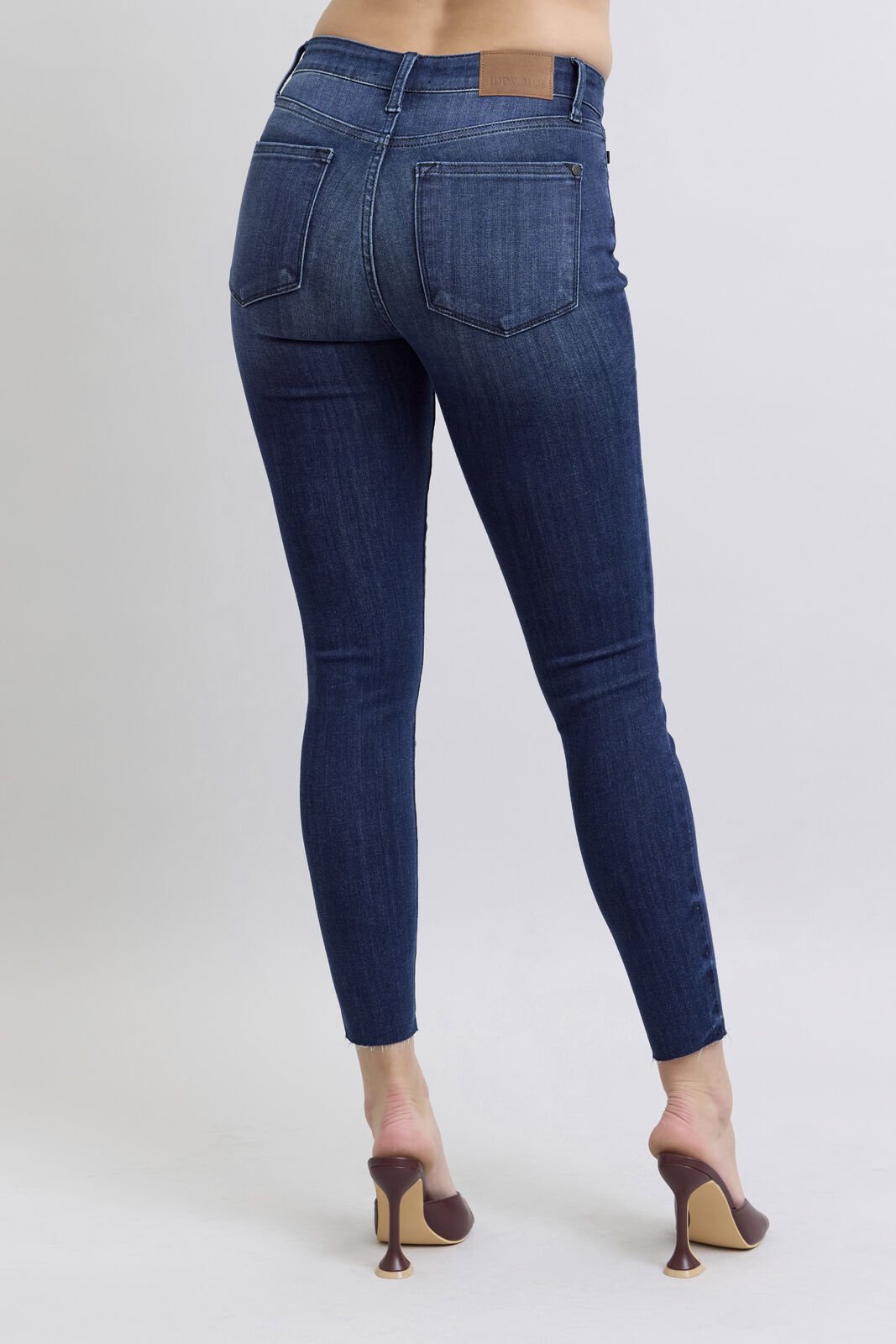 Judy Blue (NP) - Mid Rise Skinny Dark Wash Jeans, Raw Hem - Nikki and Co Boutique