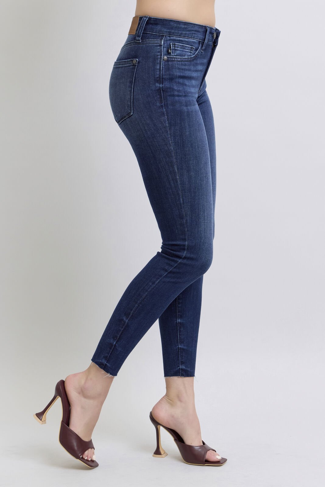 Judy Blue (NP) - Mid Rise Skinny Dark Wash Jeans, Raw Hem - Nikki and Co Boutique